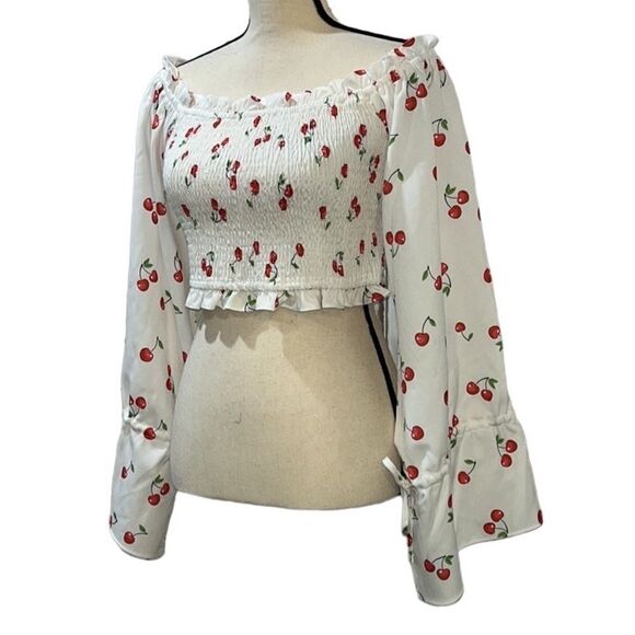 FTF Off the Shoulder Cherry🍒 Print Top - Picture 4 of 10